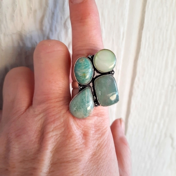 New Amazonite & Agate 925 Silver Statement Ring. - Picture 7 of 9